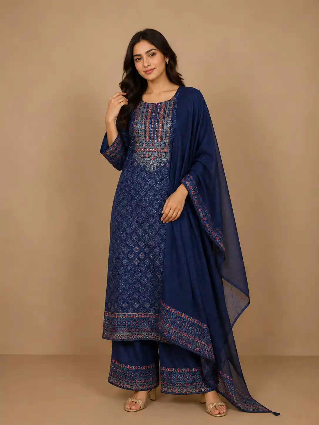Blue Floral Designed Cotton Salwar Suit